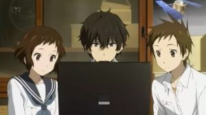 Anime characters on laptop